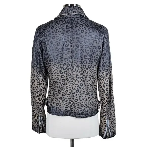 New Mauritius Vicki Leopard Print Leather Moto Jacket $350 Size 10